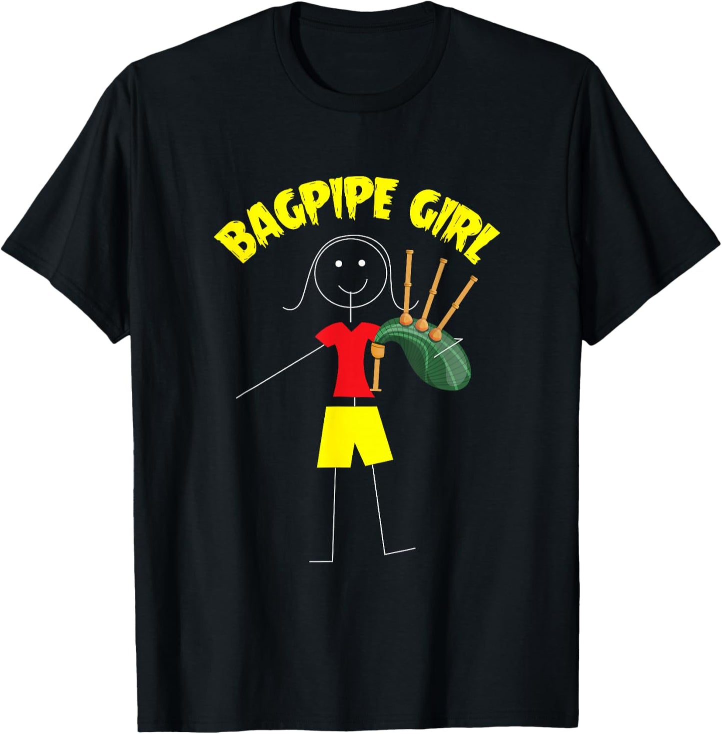 Bagpipe Girl, Bagpipe Players And Lovers Outfit Bagpipe T-Shirt - T-Shirt | Black