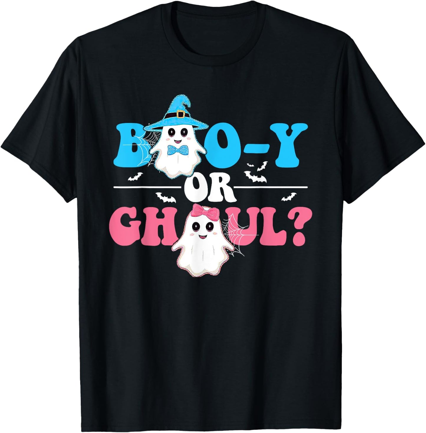 Boo-y or Ghoul Gender Reveal Cute Groovy Boy Girl Ghosts T-Shirt - T-Shirt | Black