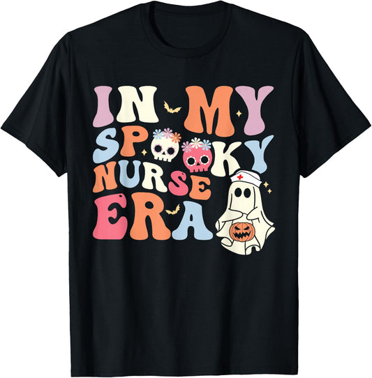 In My Spooky Nurse Era Halloween Groovy Witchy Spooky Nurse T-Shirt - T-Shirt | Black