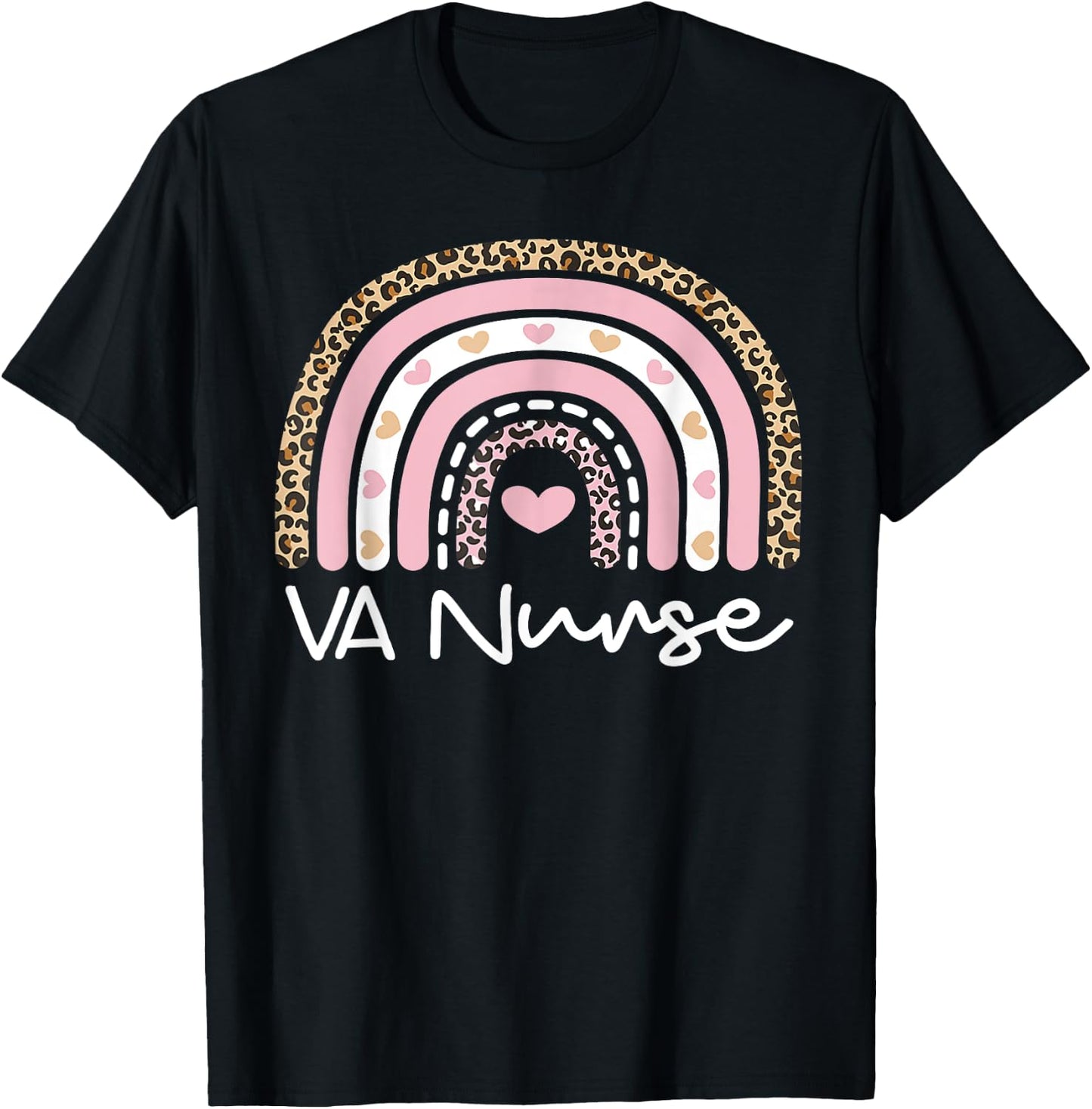 Cute VA Nurse Leopard Rainbow Nursing Day Nurse Week 2023 T-Shirt - T-Shirt | Black
