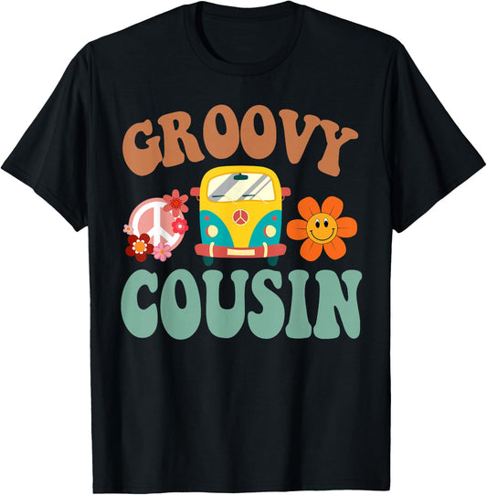 Retro Groovy Cousin Matching Family 1st Birthday Party T-Shirt - T-Shirt | Black