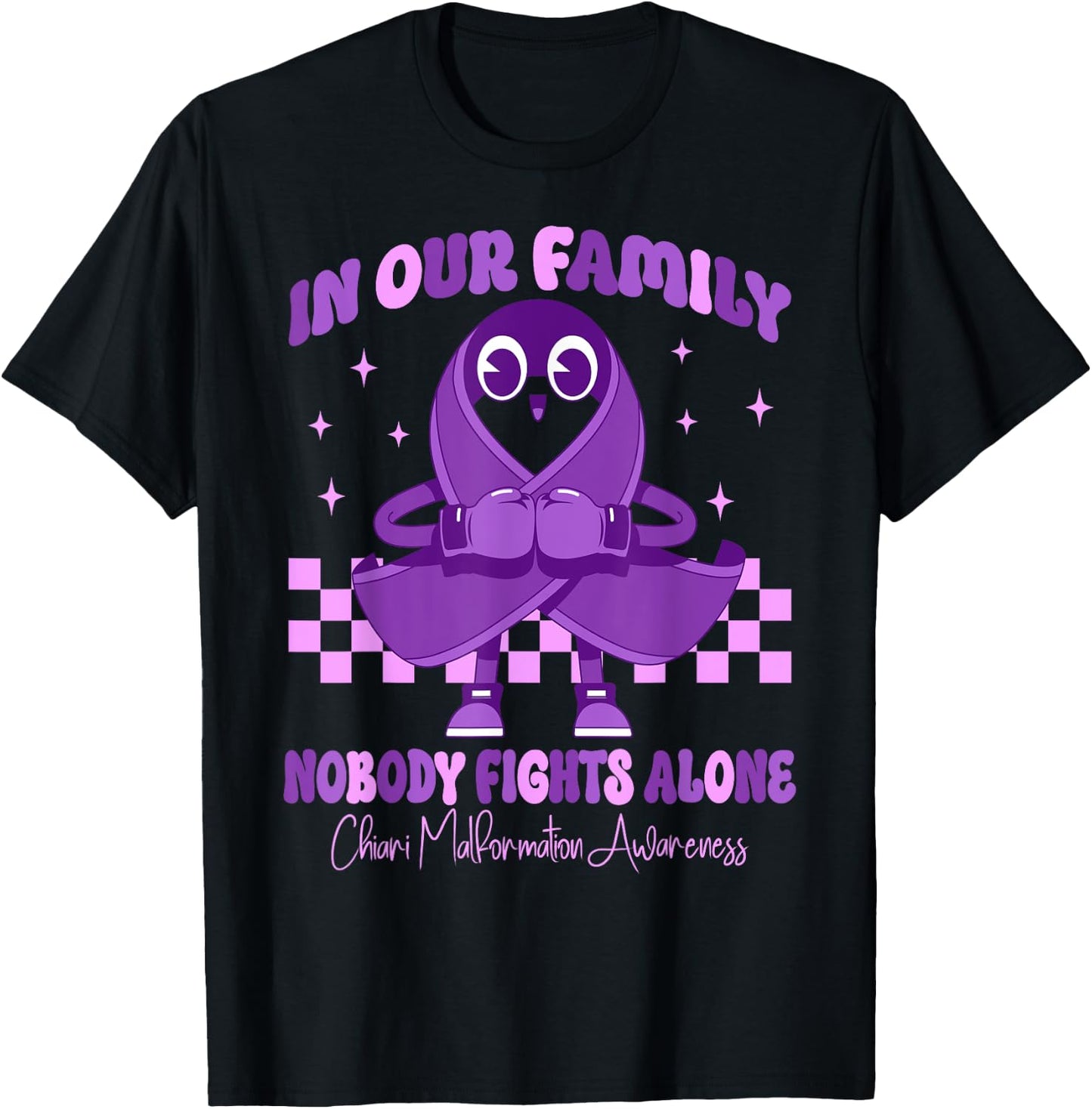 Purple Ribbon Survivor Groovy Chiari Malformation Awareness T-Shirt - T-Shirt | Black