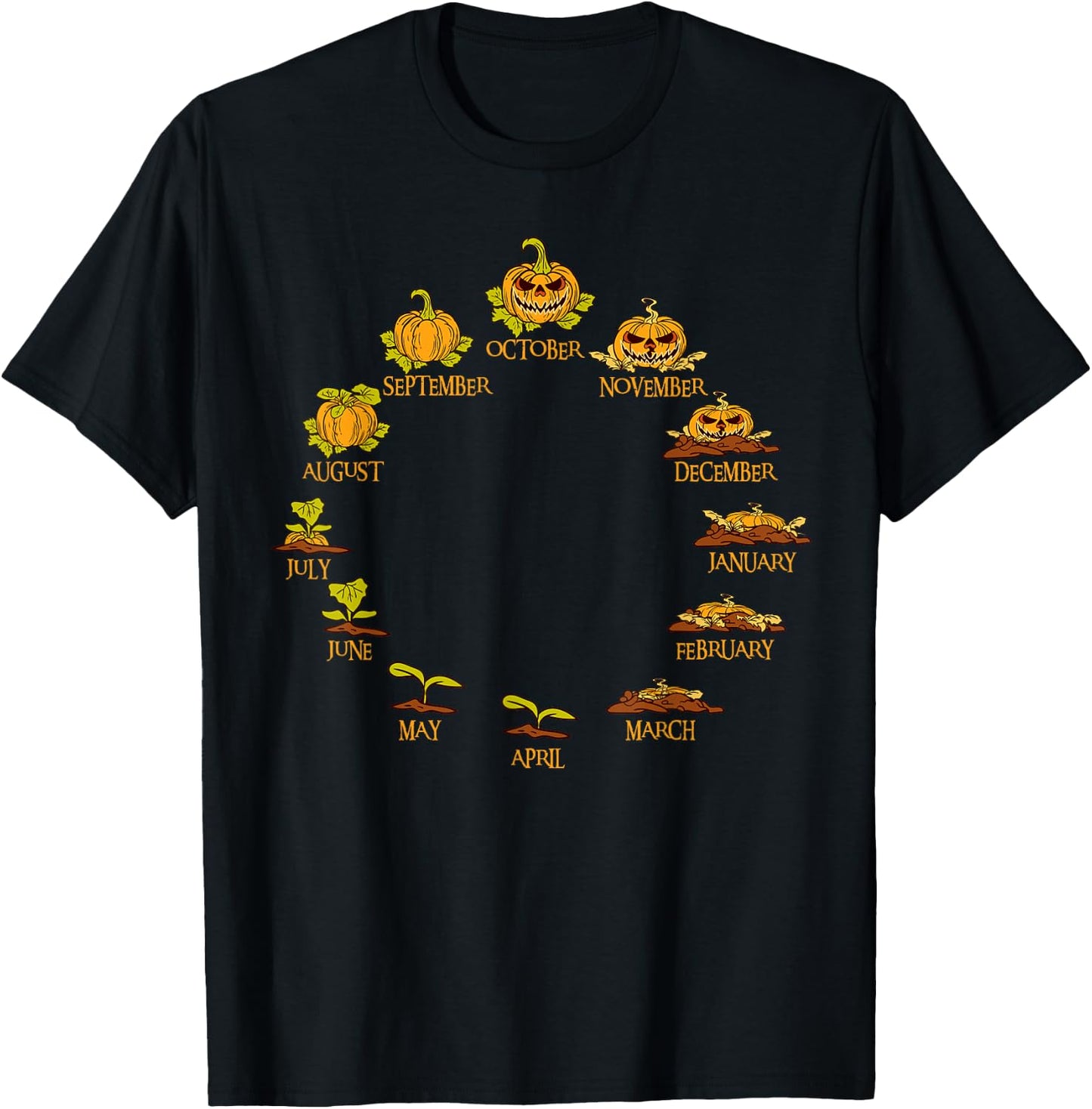 Pumpkin Life Cycle Year Months Thanksgiving Halloween Funny T-Shirt - T-Shirt | Black