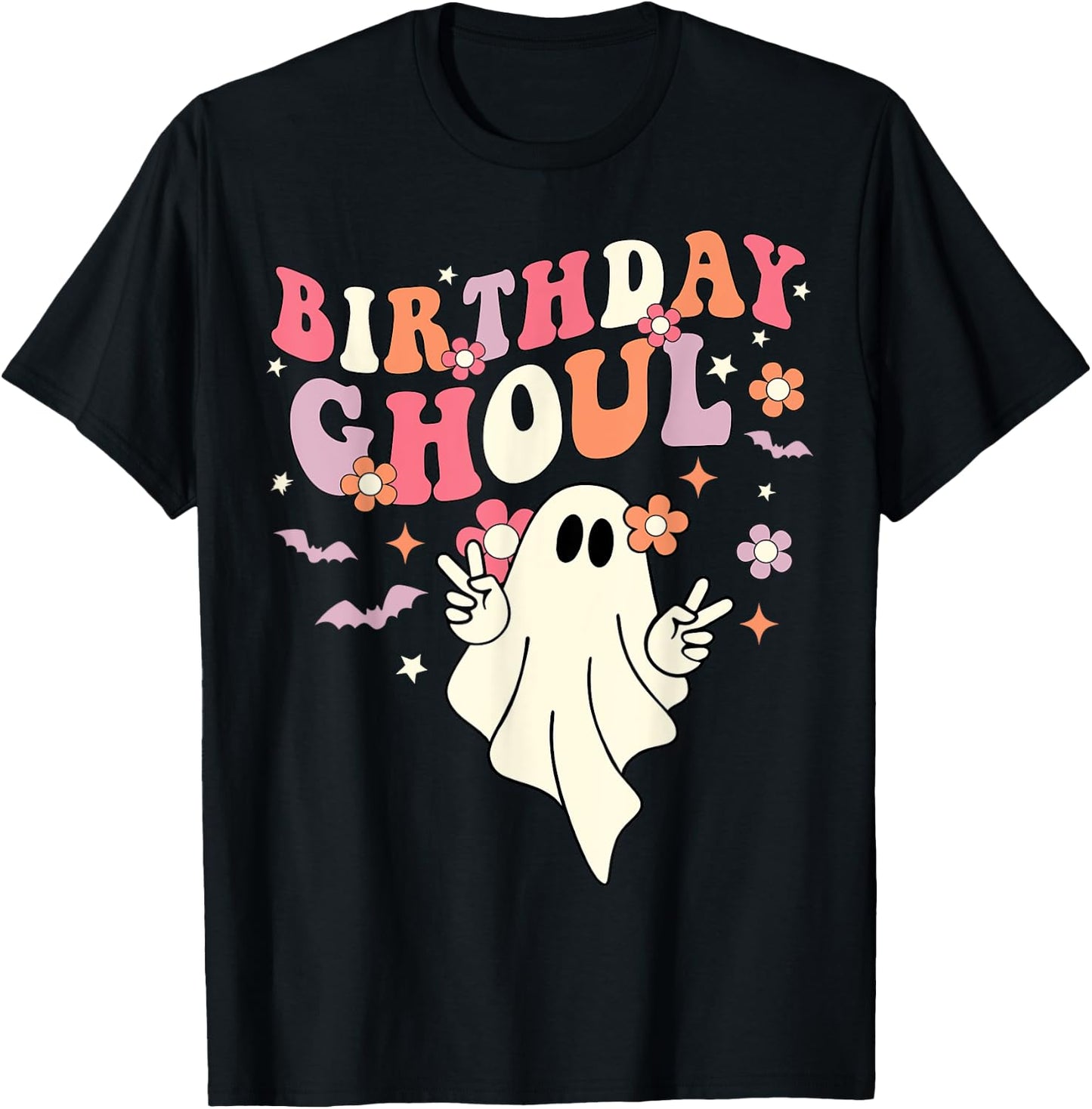 Cute Boo Ghost Kids Girls Groovy Halloween Birthday Ghoul T-Shirt - T-Shirt | Black