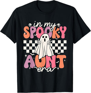 Groovy In My Spooky Aunt Era Retro Auntie Halloween Ghost T-Shirt - T-Shirt | Black