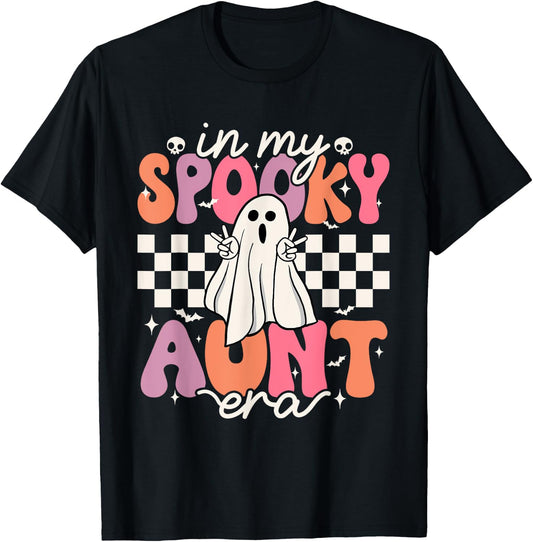 Groovy In My Spooky Aunt Era Retro Auntie Halloween Ghost T-Shirt - T-Shirt | Black