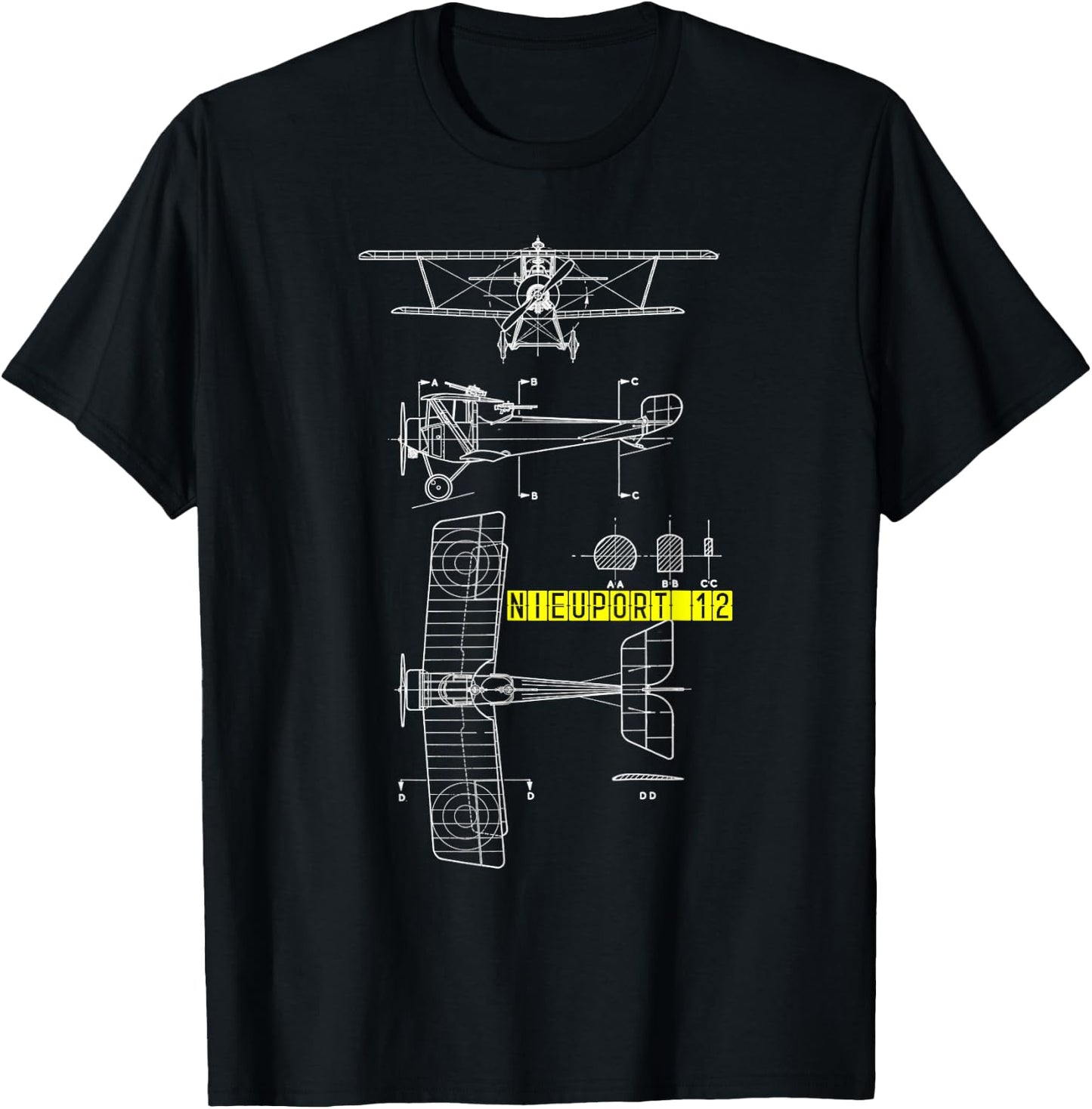 Nieuport 12 WW1 Aircraft Blueprint T-Shirt - T-Shirt | Black