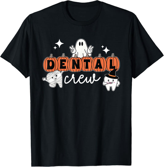 Halloween Dental Crew Pumpkin Ghost Spooky Dental Hygienist T-Shirt - T-Shirt | Black