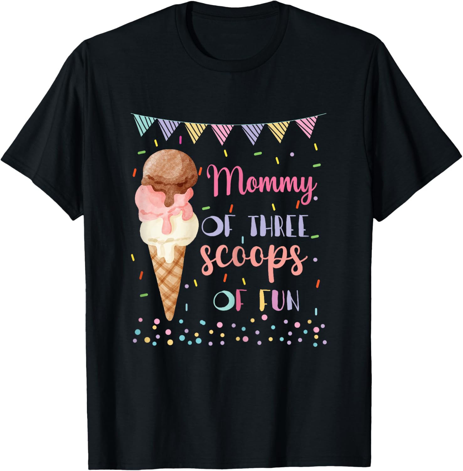 Mommy Mom Ice Cream Third Birthday Three Scoops Of Fun T-Shirt - T-Shirt | Black