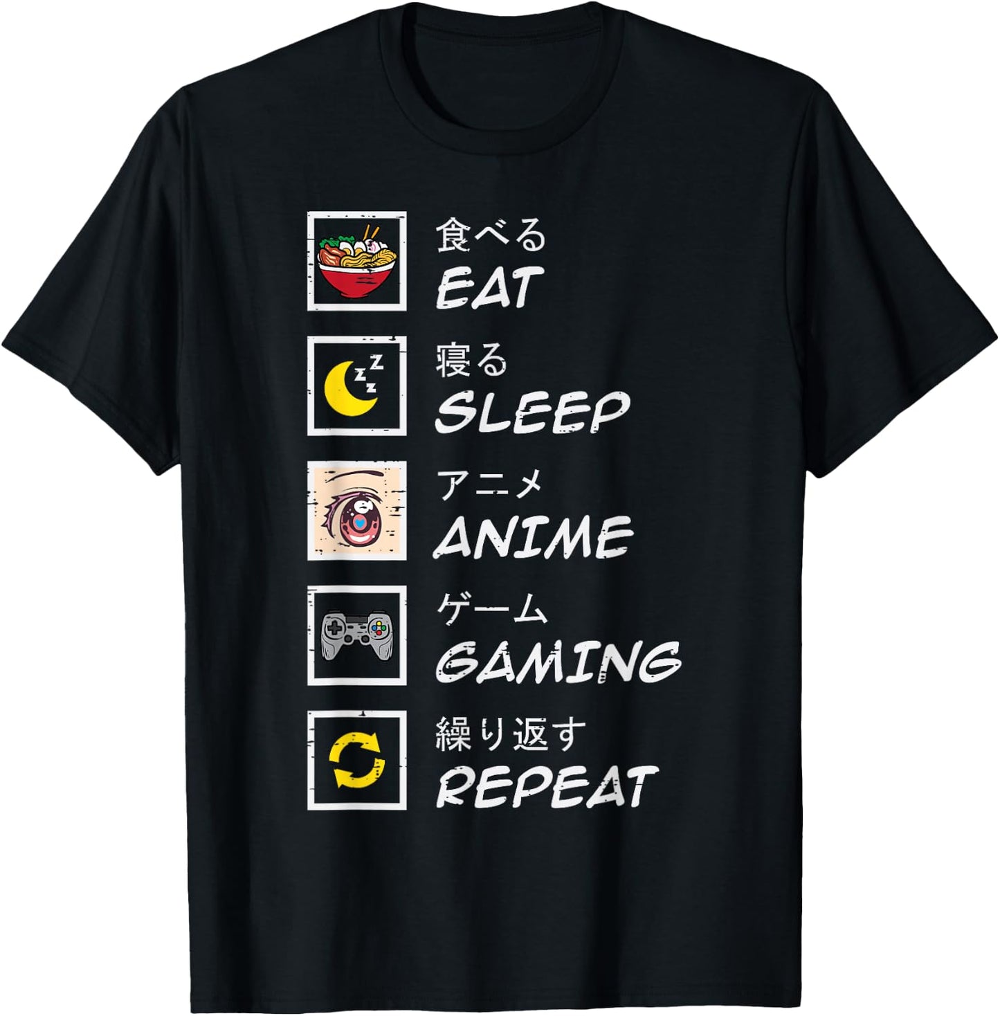 Eat Sleep Anime Gaming Repeat Gamer Teen Boys Girls Kids T-Shirt - T-Shirt | Black