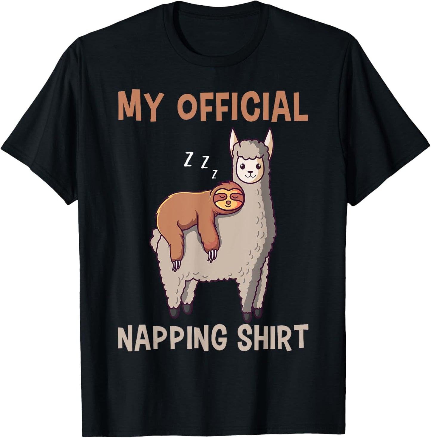 My Official Napping Shirt Sleeping Sloth Llama Alpaca T-Shirt - T-Shirt | Black