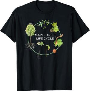 Maple Tree Seasonal Life Cycle Design Seed To Forest Lifespa T-Shirt - T-Shirt | Black
