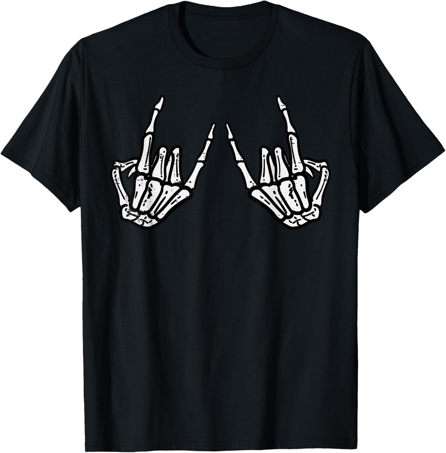 Rocker Hand Sign Rock Skeleton Retro Halloween Men Women T-Shirt - T-Shirt | Black