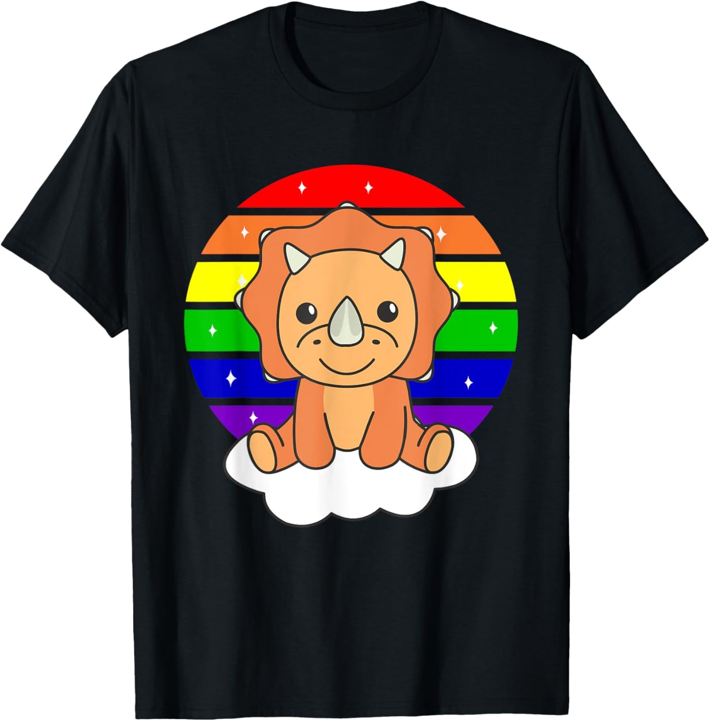 Triceratops Colorful Rainbow For Kids Cute Dino T-Shirt - T-Shirt | Black