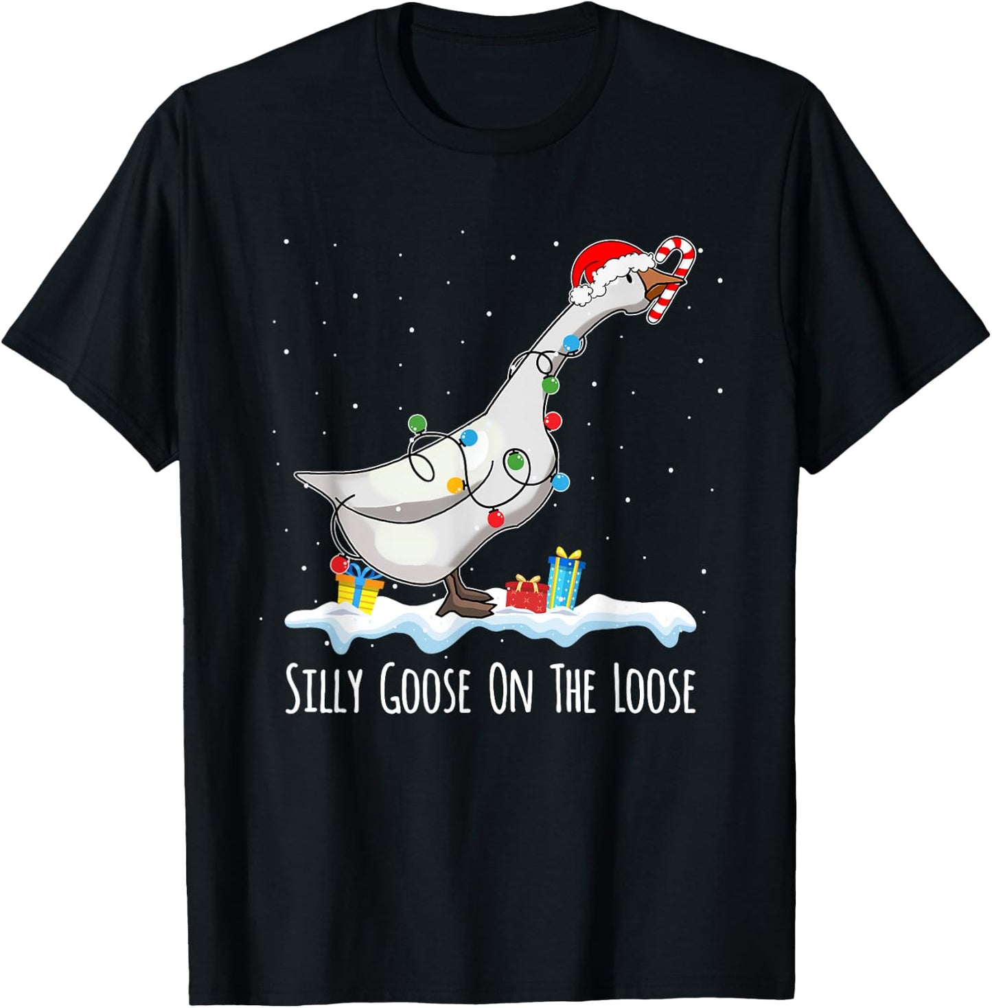 Cute Funny Santa Duck Silly Goose On The Loose Christmas T-Shirt - T-Shirt | Black