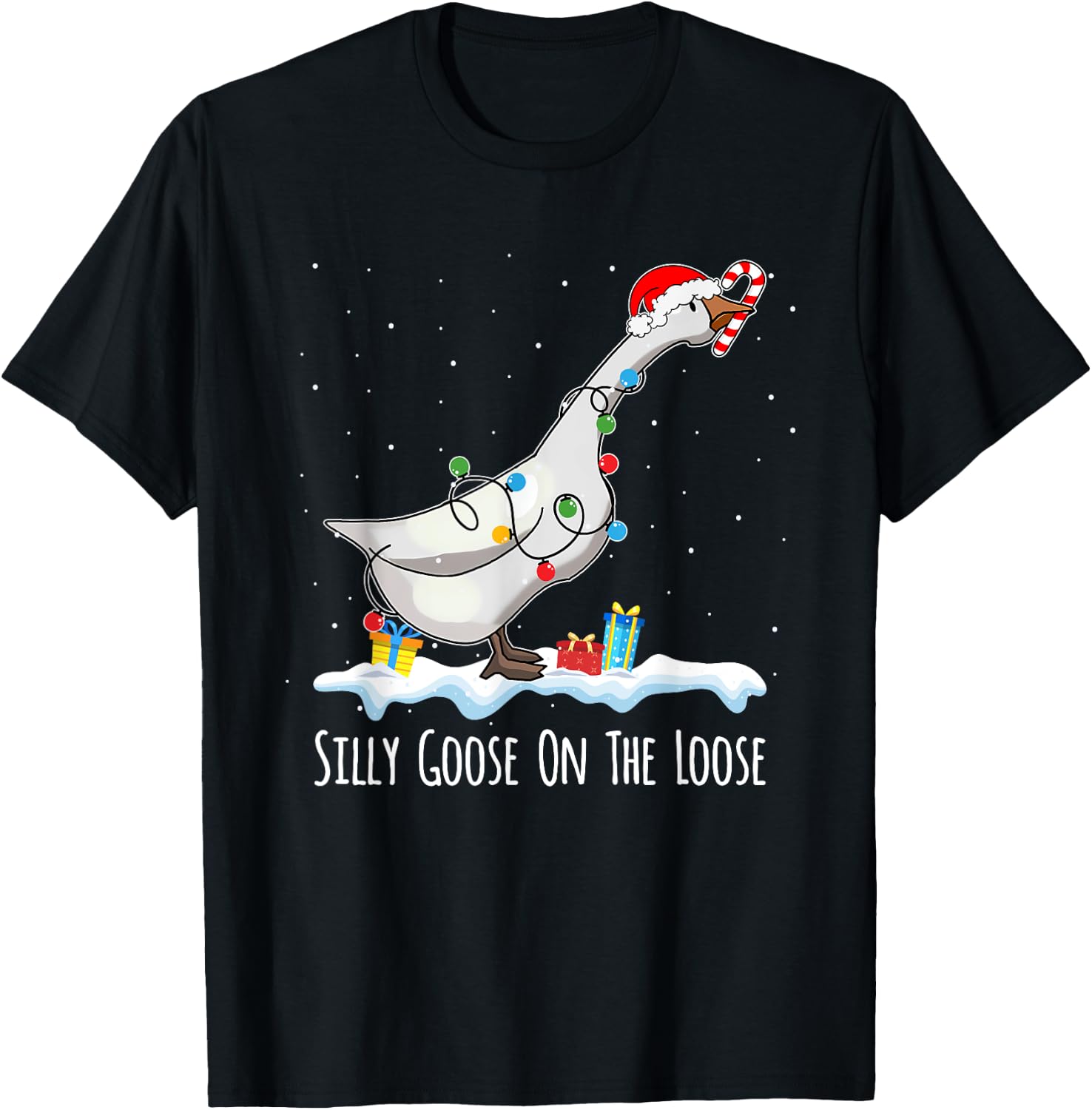 Cute Funny Santa Duck Silly Goose On The Loose Christmas T-Shirt - T-Shirt | Black