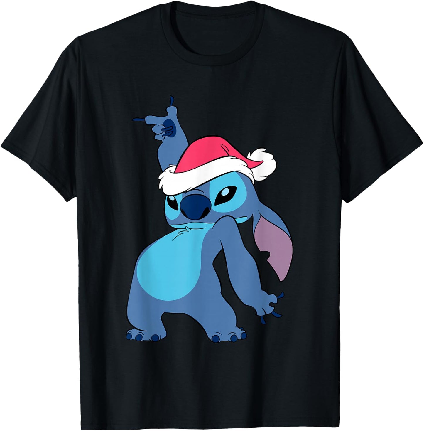 Disney Lilo & Stitch Christmas Santa Hat Stitch Portrait T-Shirt - T-Shirt | Black