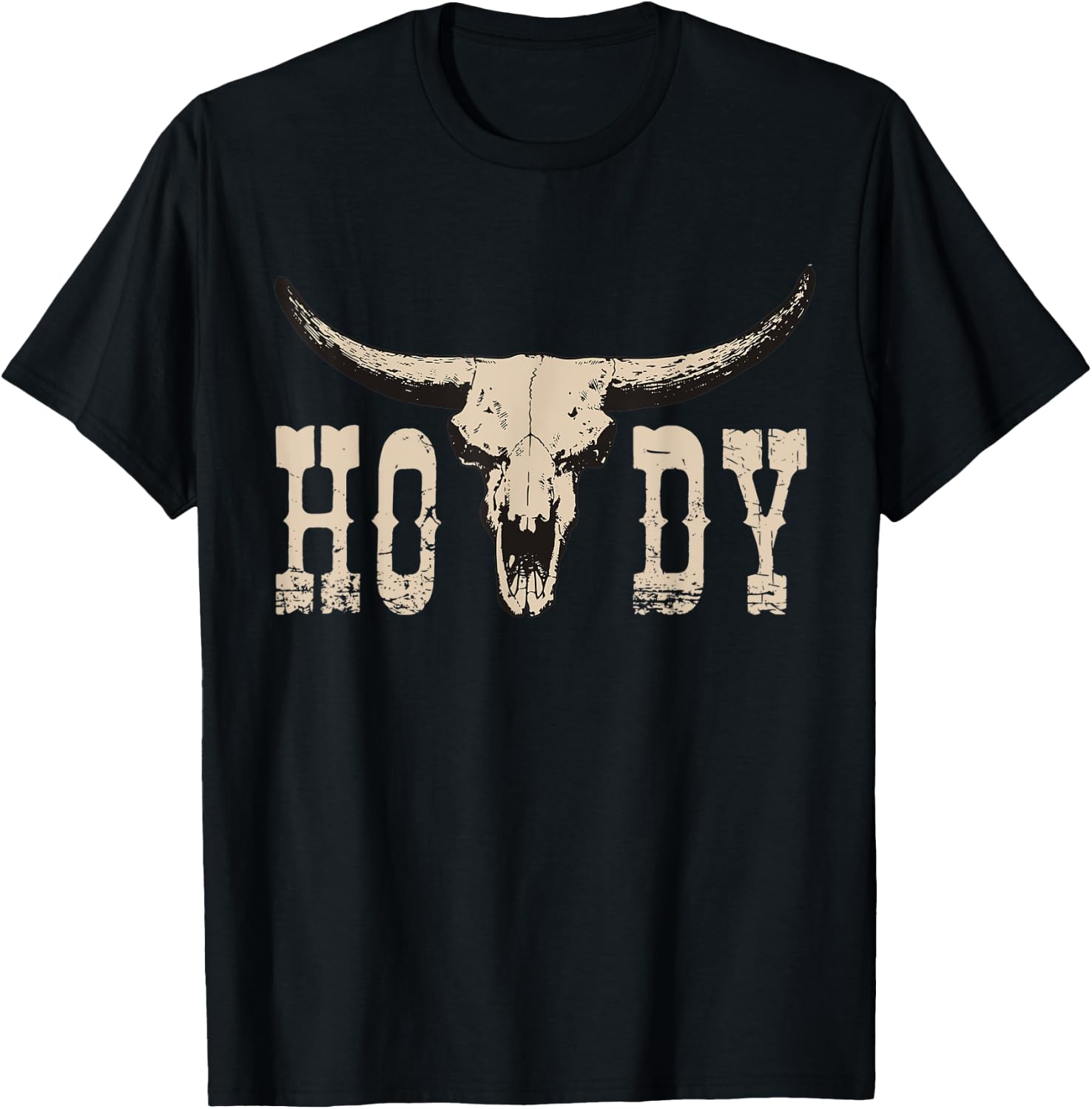 White Howdy Cow Skull Rodeo Western Country Southern Cowboy T-Shirt - T-Shirt | Black