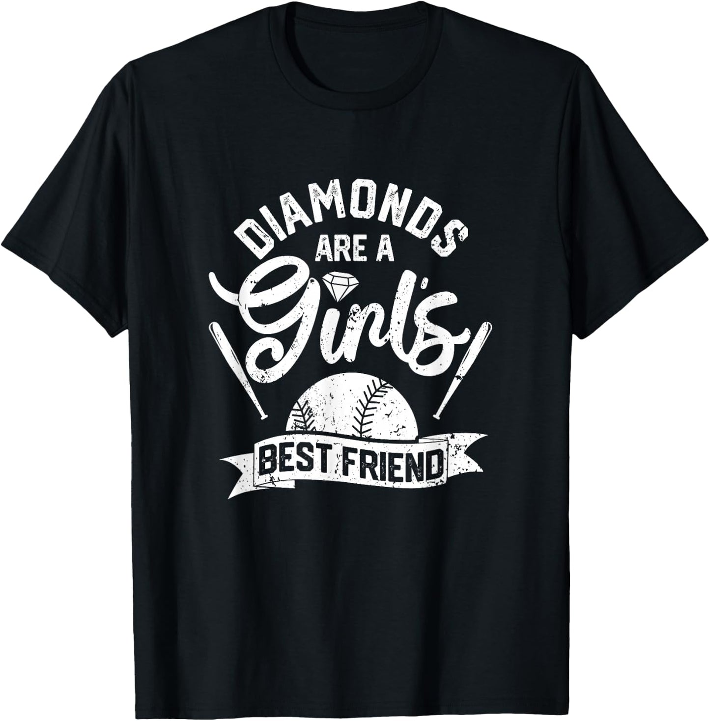 Diamonds Are A Girls Best Friend Softball Baseball Girl Love T-Shirt - T-Shirt | Black