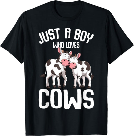 Just A Boy Who Loves Cows Farmer Cow Kids Toddler Boys T-Shirt - T-Shirt | Black