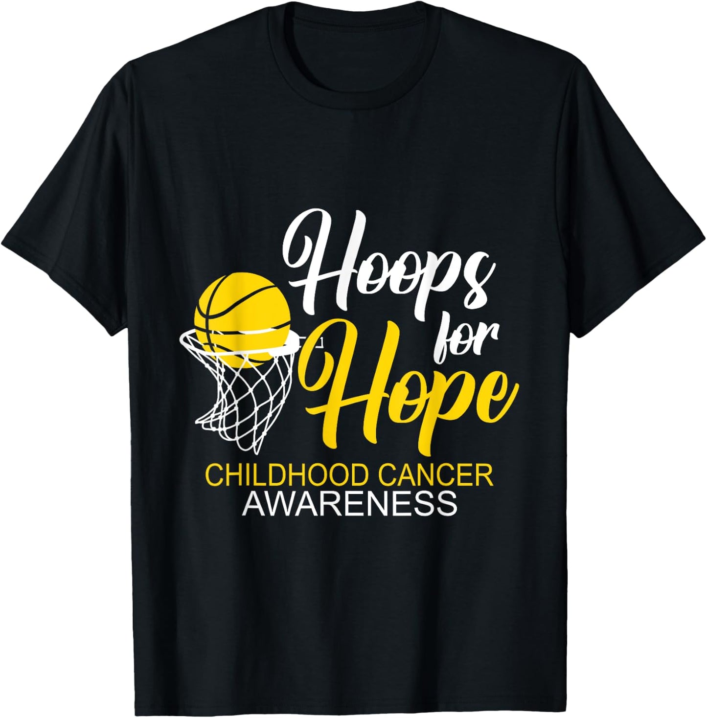 Hoops For Hope Basketball Player Childhood Cancer Awareness T-Shirt - T-Shirt | Black
