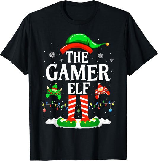 The Gamer Elf Funny Gaming Elf Christmas Gamer T-Shirt - T-Shirt | Black