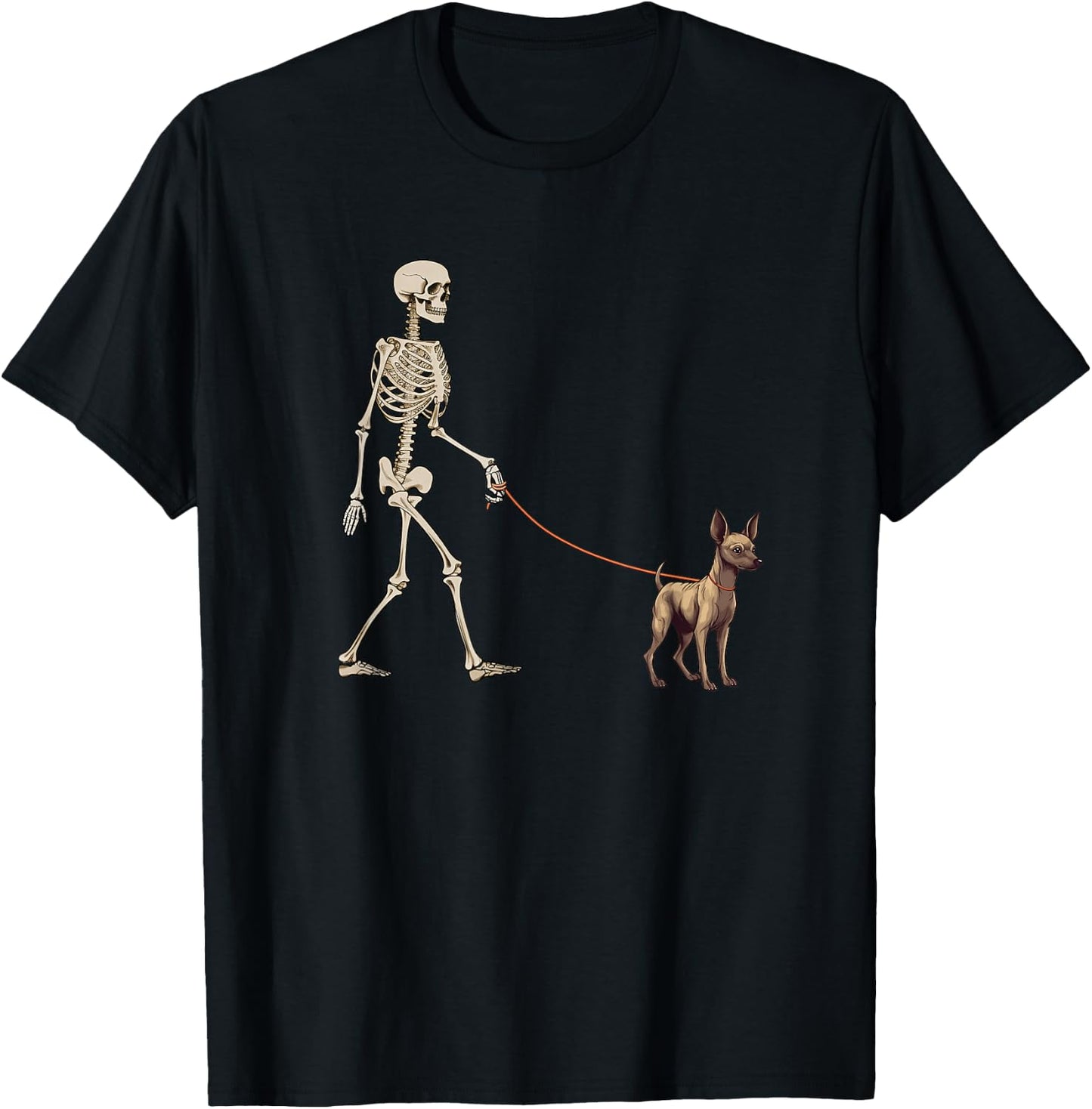Funny Xoloitzcuintli Xolo Skeleton Dog Walking Halloween Dog T-Shirt - T-Shirt | Black