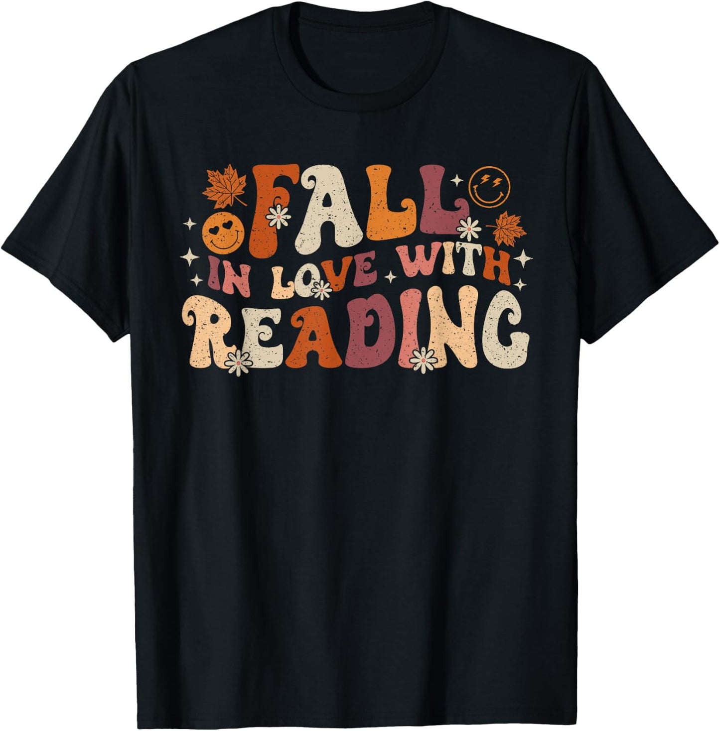 Fall In Love With Reading Autum Thanksgiving Teacher Kids T-Shirt - T-Shirt | Black