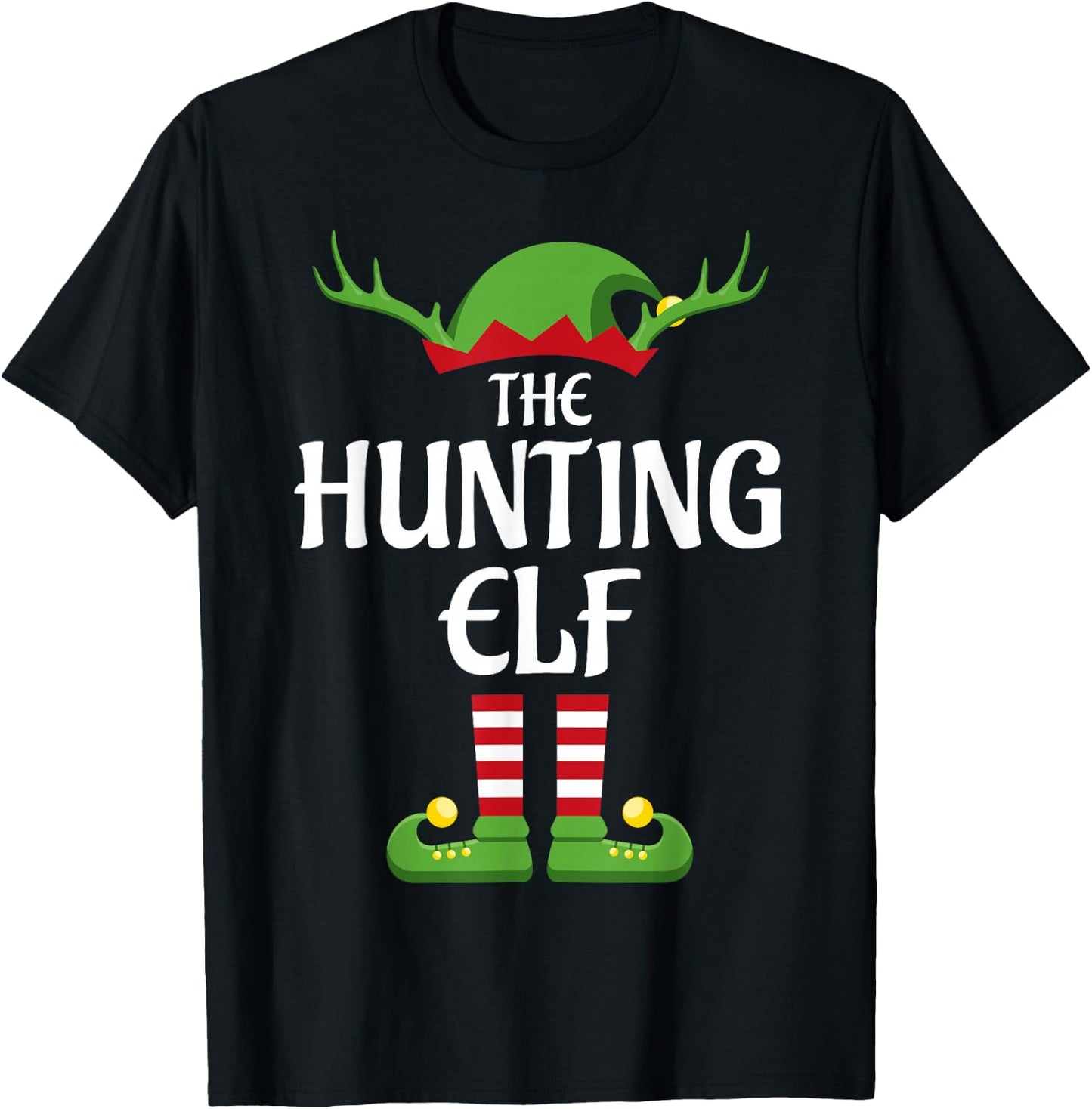 Hunting Elf Family Matching Group Christmas T-Shirt - T-Shirt | Black
