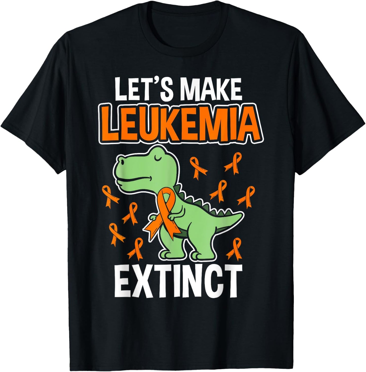 Leukemia Dinosaur Orange Ribbon T-rex Awareness Month T-Shirt - T-Shirt | Black