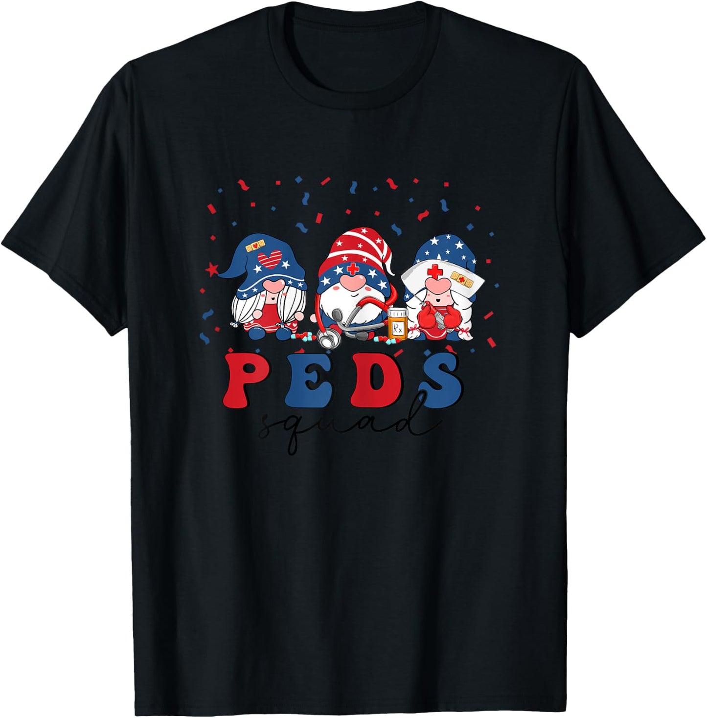 Peds Nurse 4th Of July Pediatric Nursing USA Stethoscope T-Shirt - T-Shirt | Black