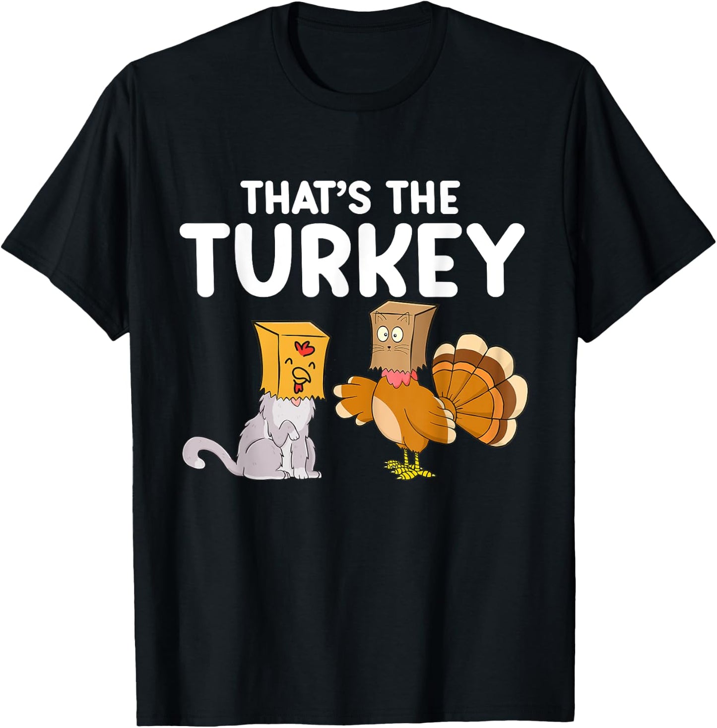 Thanksgiving Cat Fake Cat Meow Funny Thanksgiving Turkey Women Girls Kids T-Shirt - T-Shirt | Black