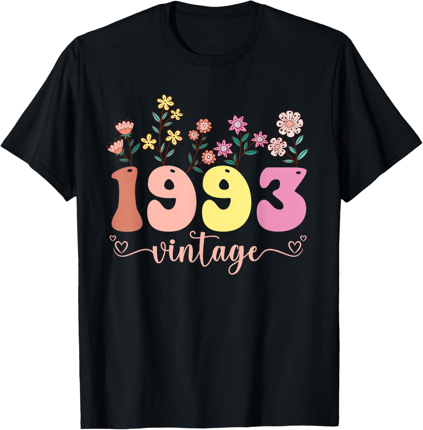 32 Years Old Vintage 1993 32nd Birthday Wildflower T-Shirt - T-Shirt | Black