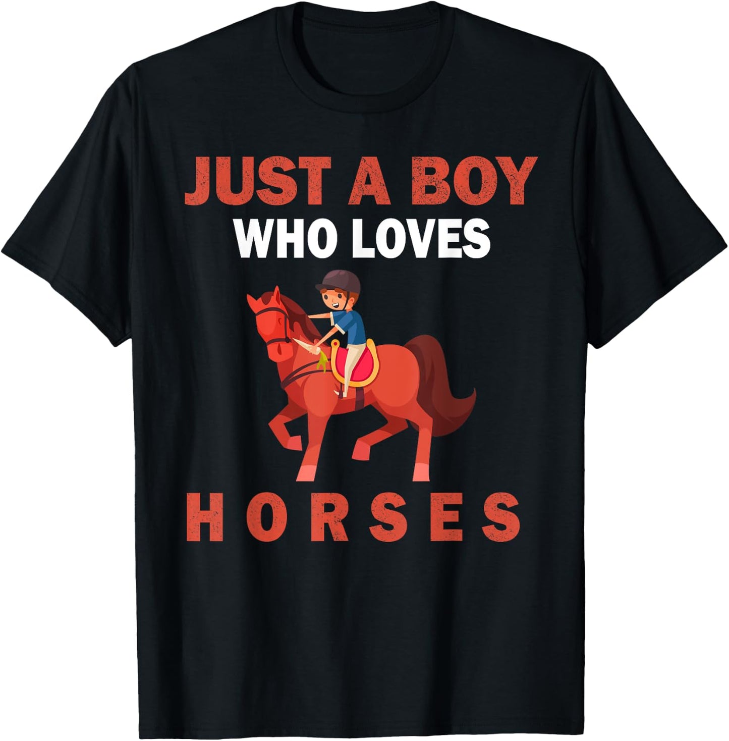 Cute Just A Boy Who Loves Horses Animals men and boys T-Shirt - T-Shirt | Black