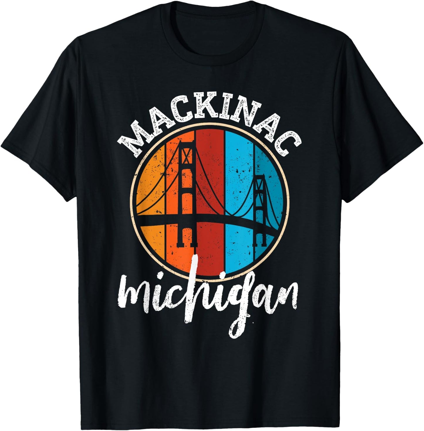 Retro Mackinac Bridge Mackinaw Vintage Michigan Souvenir T-Shirt - T-Shirt | Black