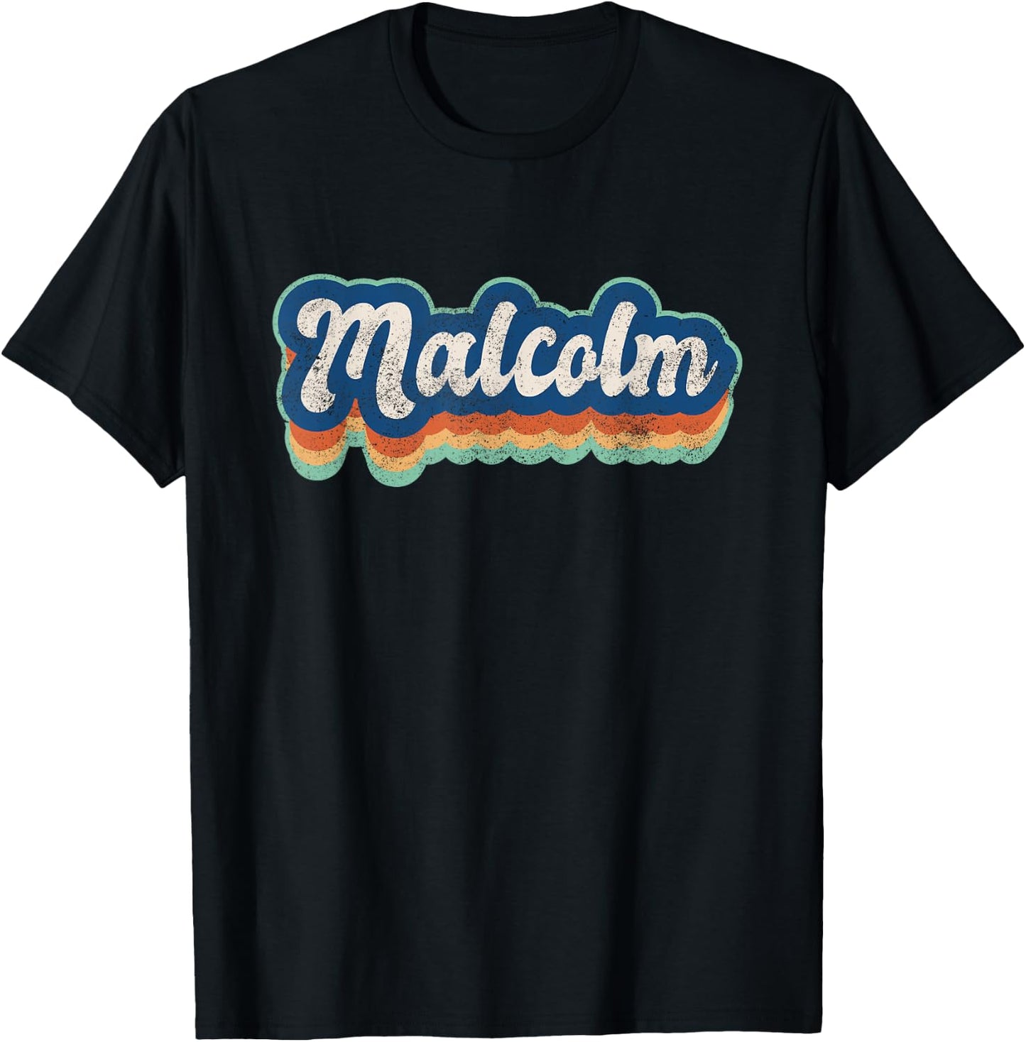 Malcolm First Name Boy Vintage Style 70s 80s Personalized T-Shirt - T-Shirt | Black