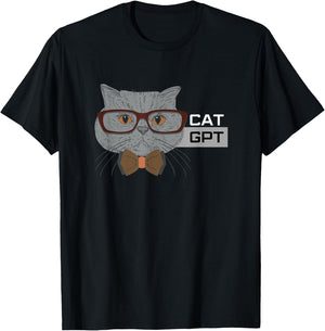 Cat GPT Working Ai Cat , Funny Geek Cat Lovers & Chat GPT T-Shirt - T-Shirt | Black