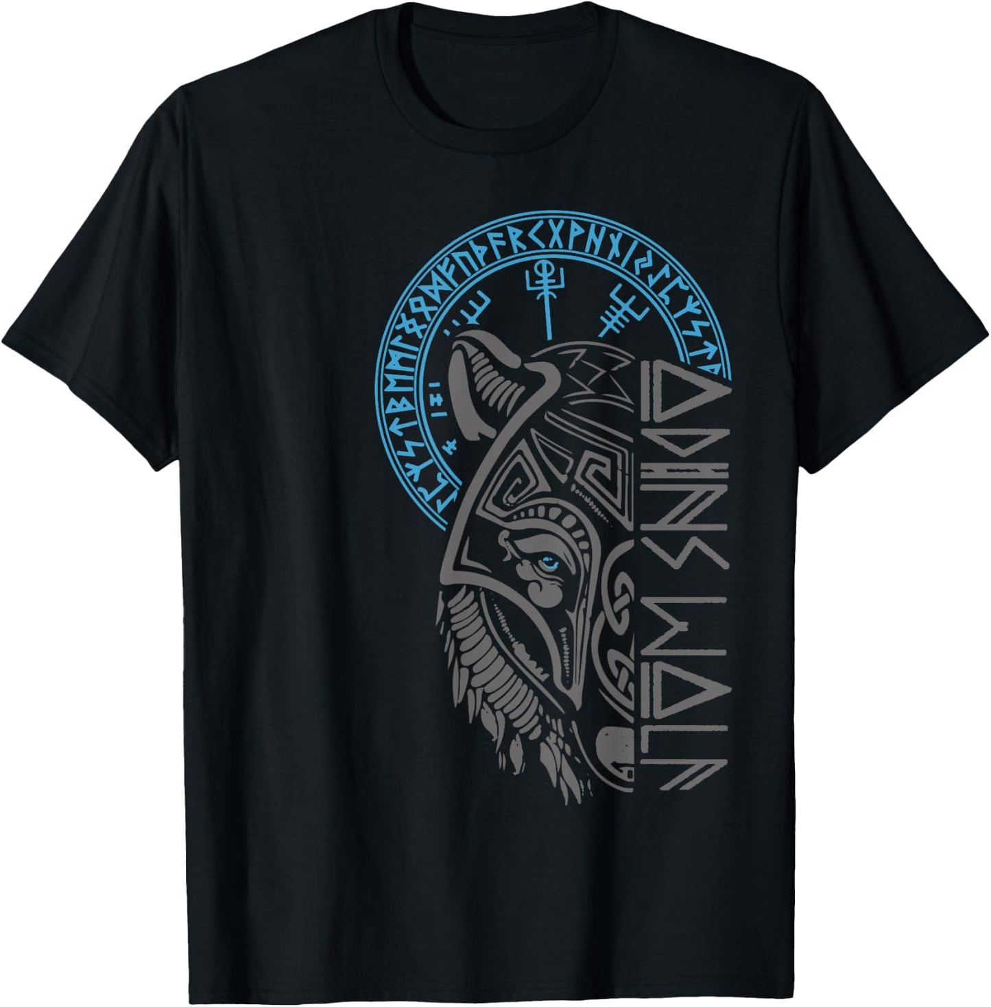 Odin's Wolf Mask Runes Norse Compass Valhalla Vikings T-Shirt - T-Shirt | Black