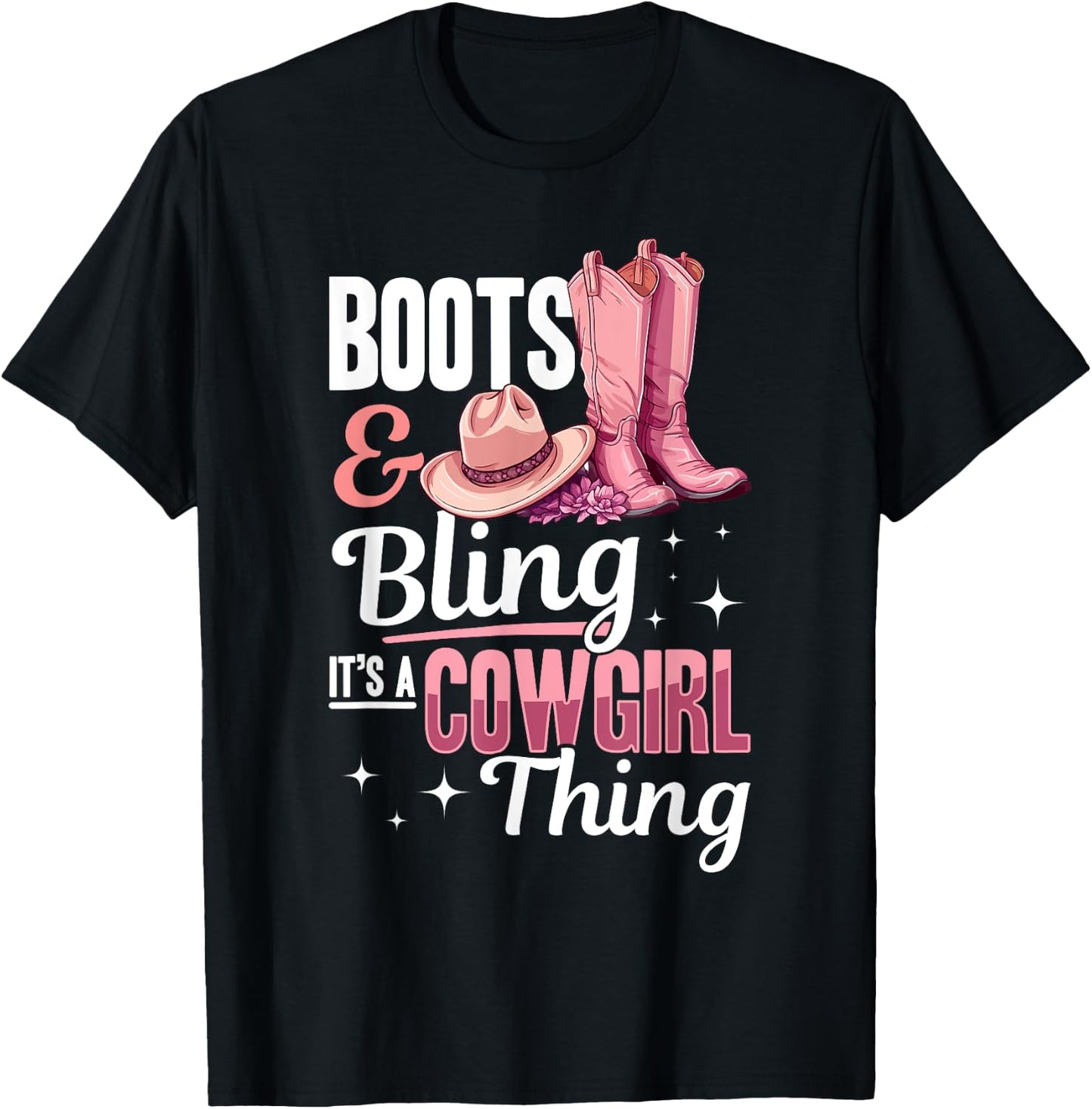 Rodeo Western Country Southern Cowgirl hat - Boots & Bling T-Shirt - T-Shirt | Black