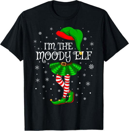 Moody Elf Christmas Matching Family Women Girls Elf T-Shirt - T-Shirt | Black