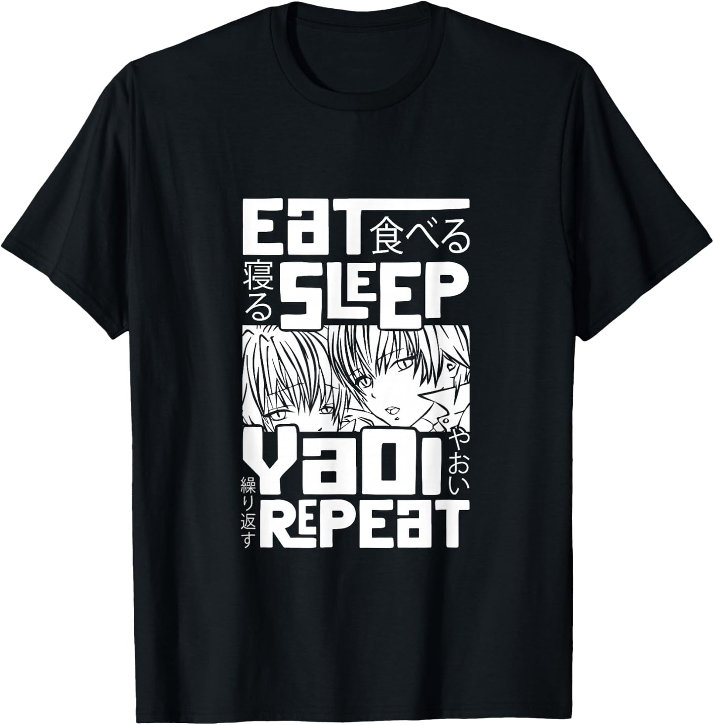 Eat Sleep Yaoi Repeat Gay Anime T-Shirt - T-Shirt | Black