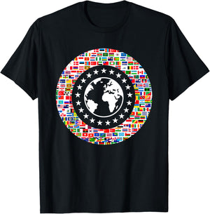 Earth Globe World Flags The Countries of the World Travel T-Shirt - T-Shirt | Black
