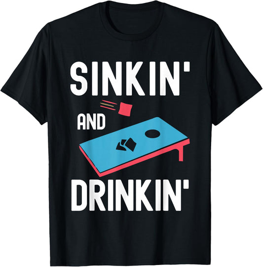Sinking And Drinking Cornhole Player Funny Bean Bag T-Shirt - T-Shirt | Black