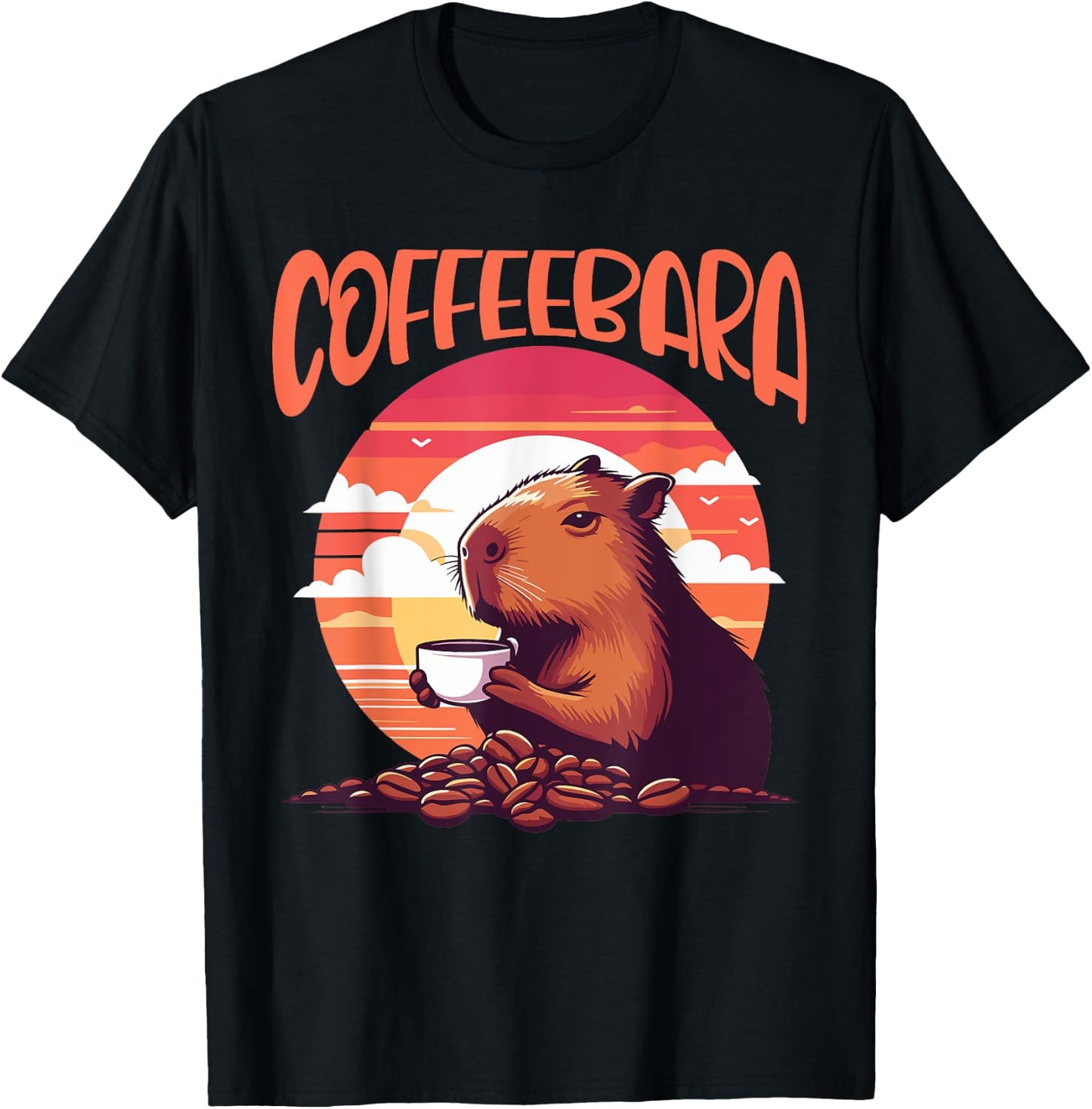 Coffeebara capybara and coffee fun T-Shirt - T-Shirt | Black