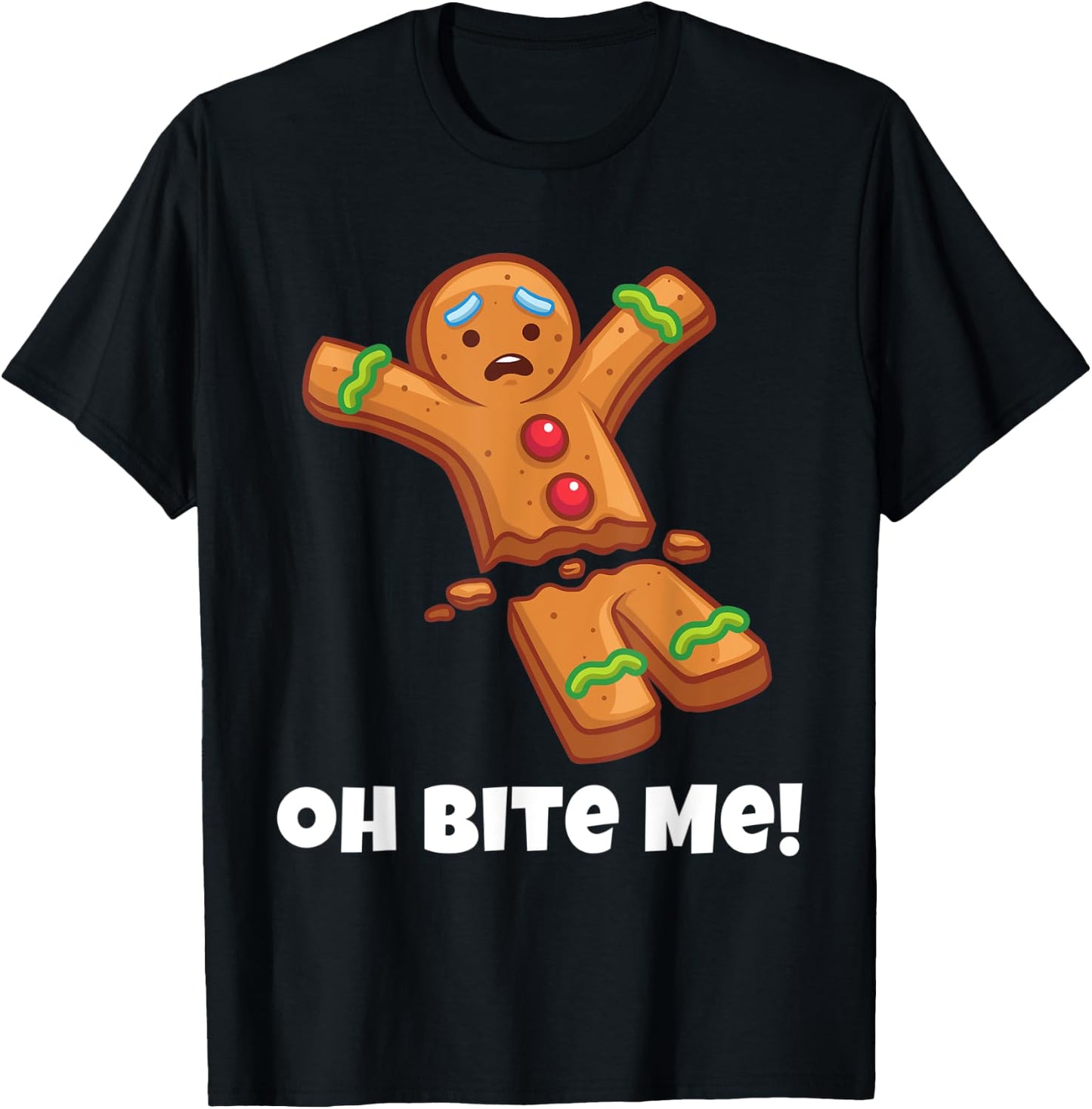Funny Christmas Gingerbread Man Bite Me Naughty Adult Humor T-Shirt - T-Shirt | Black