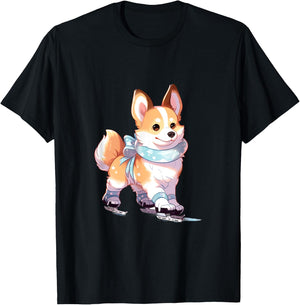 Corgi Ice Skating Dog Figure Skater Kids Girls Women T-Shirt - T-Shirt | Black