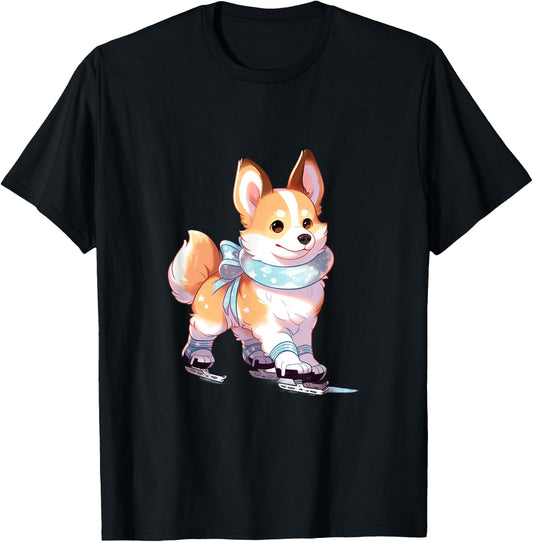 Corgi Ice Skating Dog Figure Skater Kids Girls Women T-Shirt - T-Shirt | Black