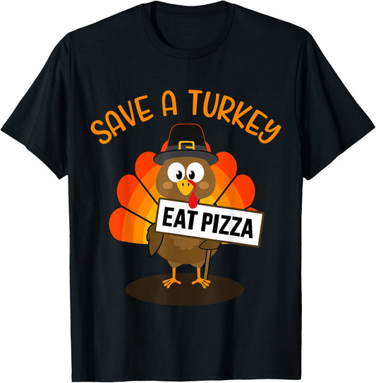 Vegan or vegetarian thanksgiving save a turkey eat pizza T-Shirt - T-Shirt | Black