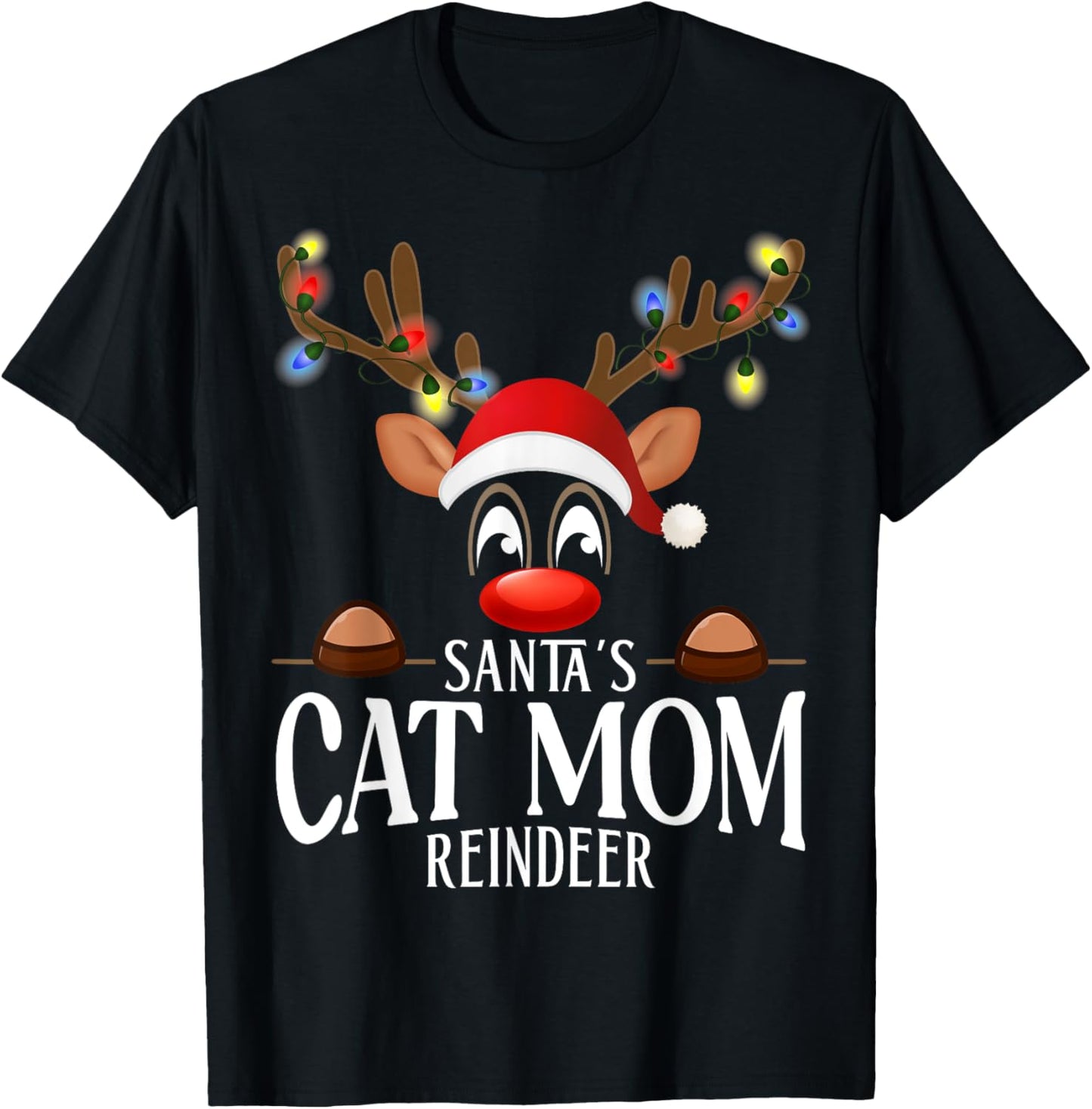 Santa's Cat mom Reindeer Funny XMas Matching PJS T-Shirt - T-Shirt | Black