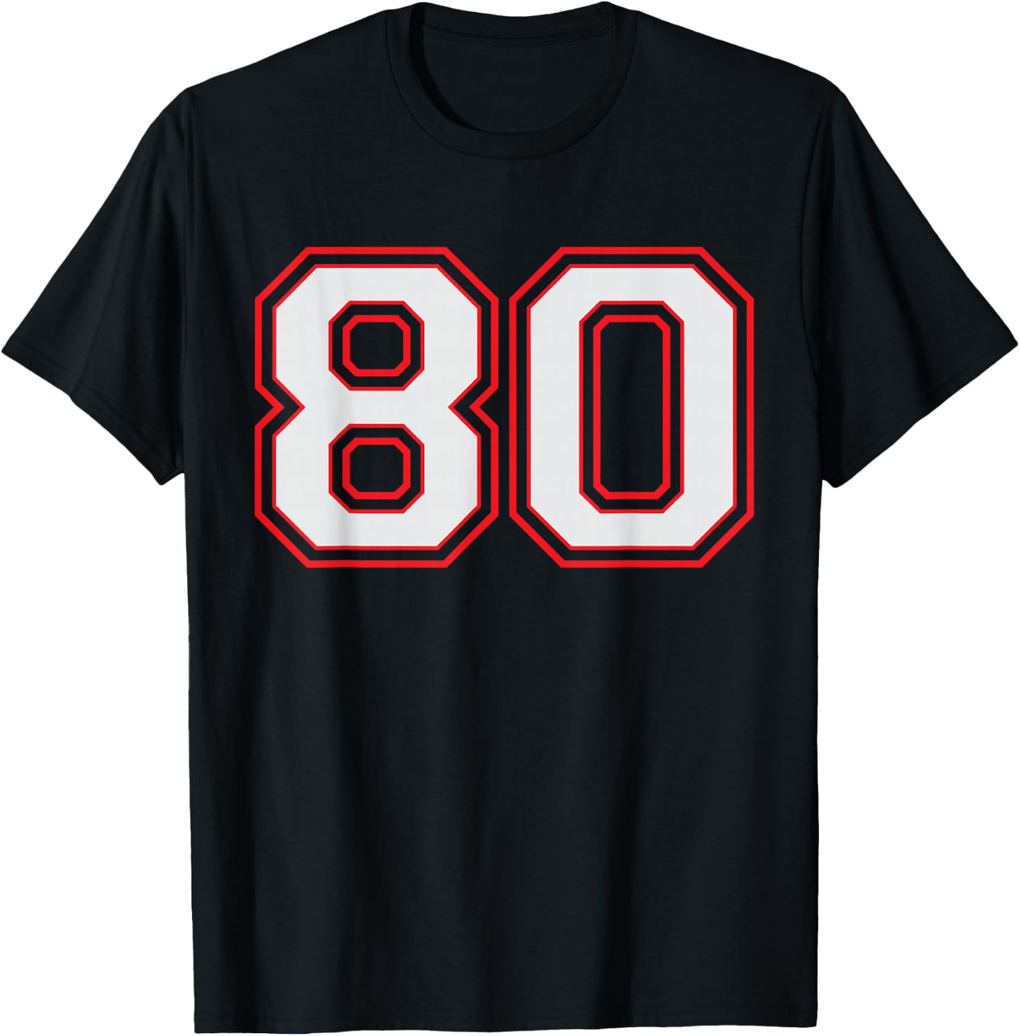 Red Number 80 Sports Player Jersey Fun Game Winner #80 Lucky T-Shirt - T-Shirt | Black